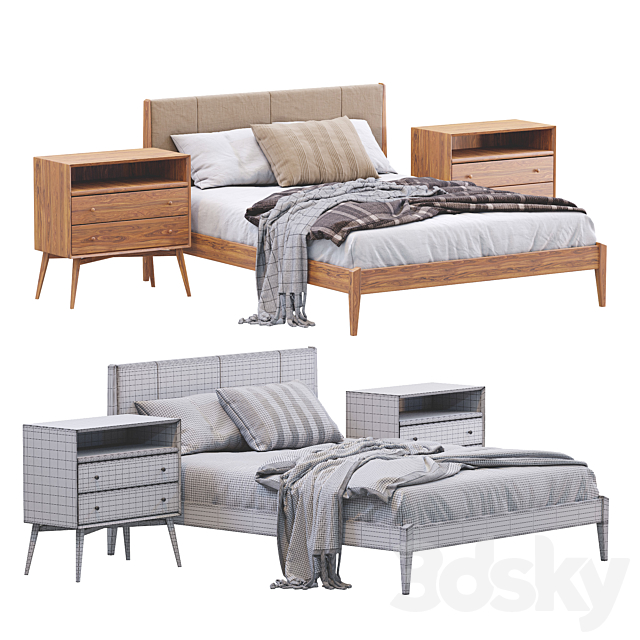 Modern Wood Bed By West Elm 3DSMax File - thumbnail 4