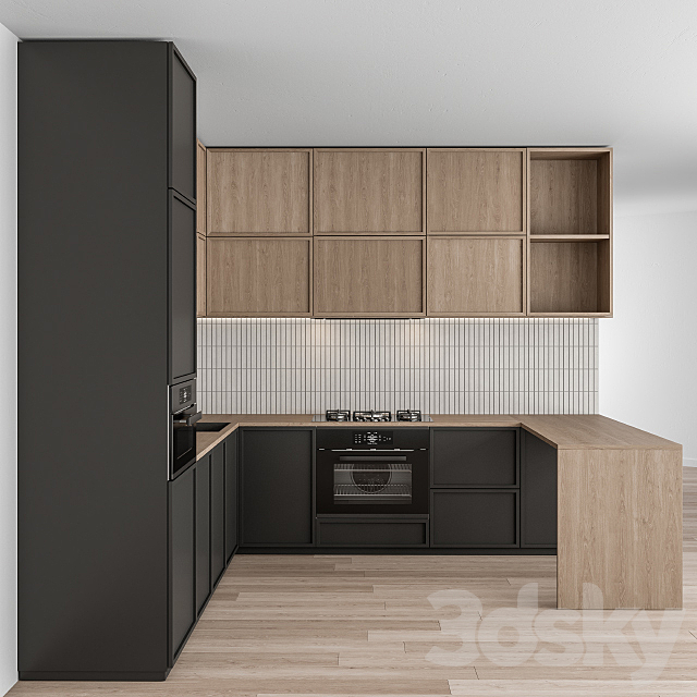 Kitchen Modern – Black and white with wood 50 3DSMax File - thumbnail 1
