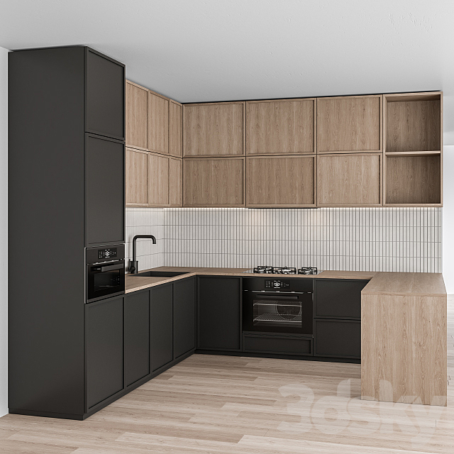 Kitchen Modern – Black and white with wood 50 3DSMax File - thumbnail 2