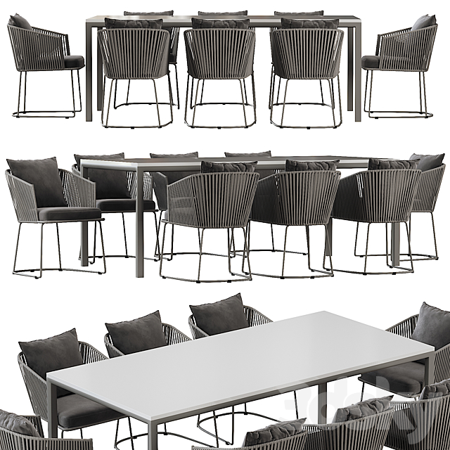 Outdoor Dining Set with Tempered Glass Top Table and Rope Woven Chairs 3DSMax File - thumbnail 2