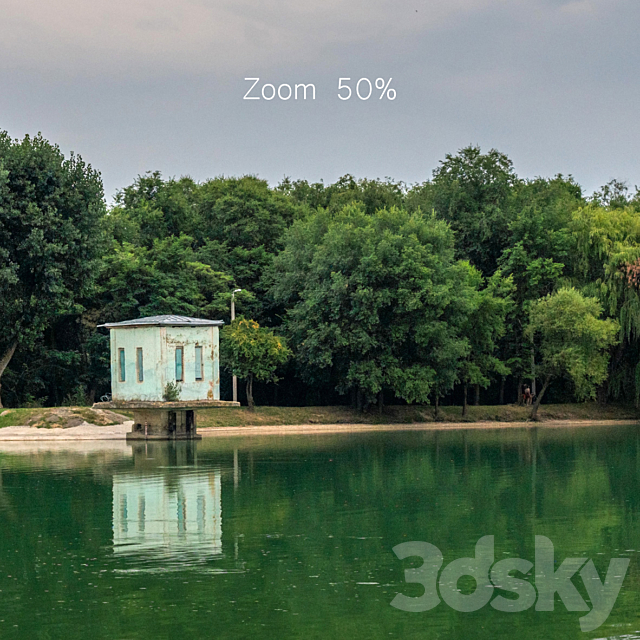 Panorama with a lake and trees v2. 30-50k 3d