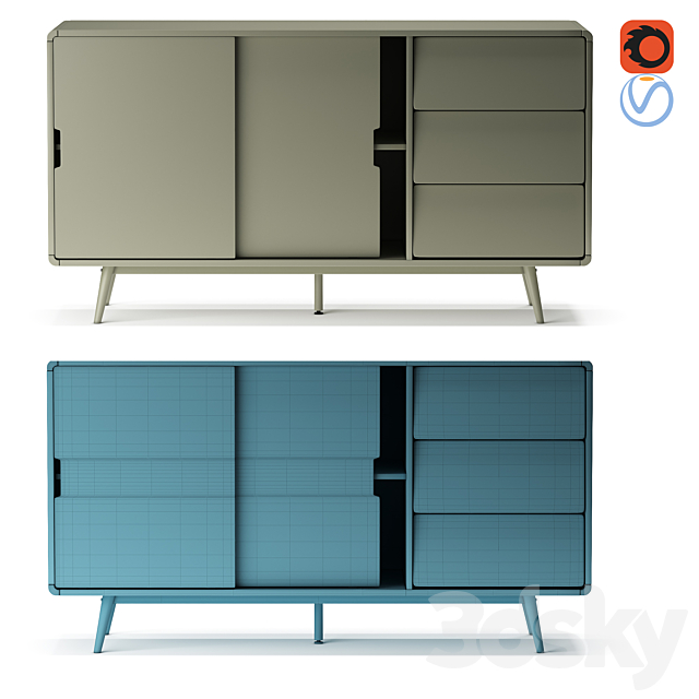 Aubun retro cedar green buffet 3d