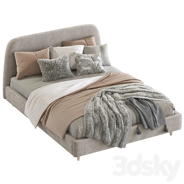 Bed Oatmeal Raelynn Upholstered Bed 3DSMax File - thumbnail 3