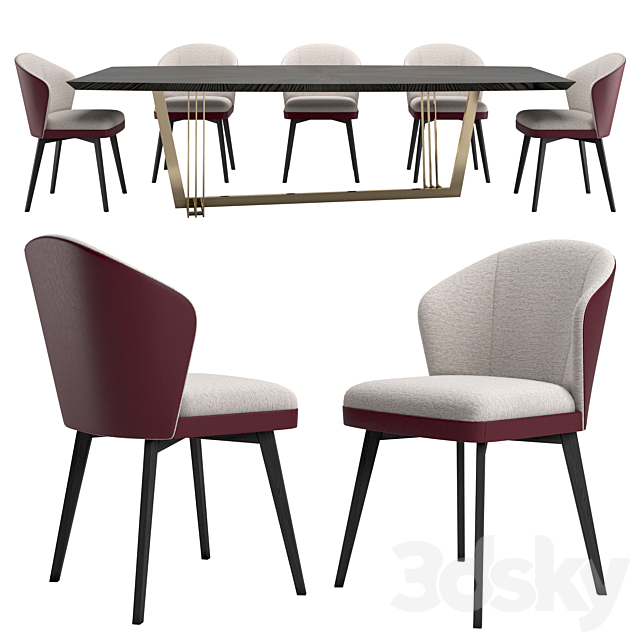 D’ARC table + NELLY by LASKASAS chairs 3DSMax File - thumbnail 1
