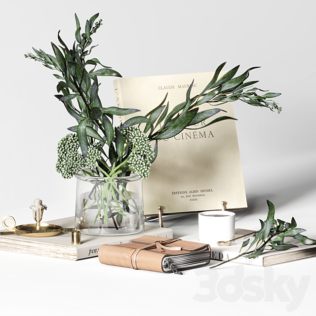 Decorative set 018 with coffee and bouquet 3d