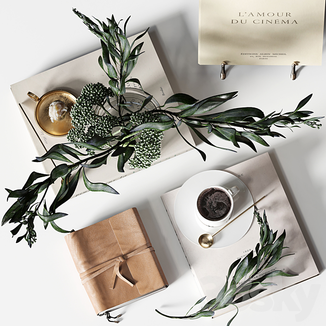 Decorative set 018 with coffee and bouquet 3dsky