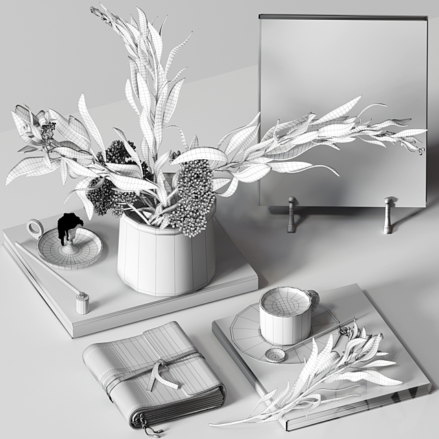 Decorative set 018 with coffee and bouquet 3dskyfree