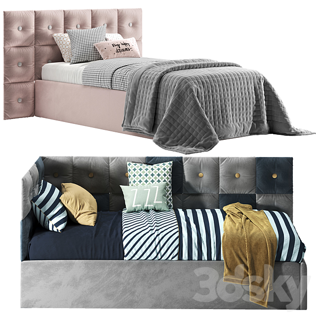 Corner bed with Pillow panels 3DSMax File - thumbnail 1