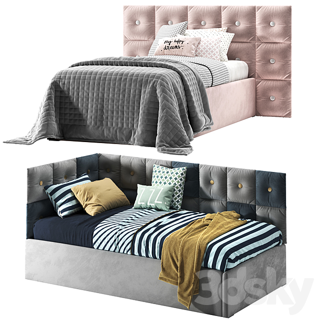 Corner bed with Pillow panels 3DSMax File - thumbnail 2