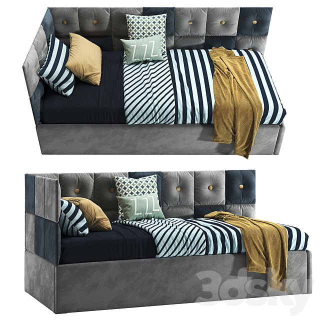Corner bed with Pillow panels 3DSMax File - thumbnail 3
