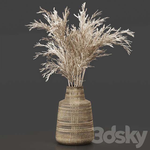 Dried Plant Bouquet in Wicker Vase 3DSMax File - thumbnail 1