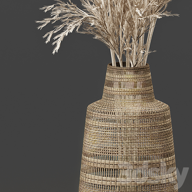 Dried Plant Bouquet in Wicker Vase 3DSMax File - thumbnail 2