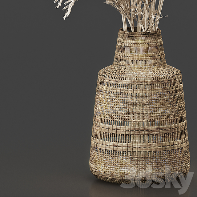 Dried Plant Bouquet in Wicker Vase 3DSMax File - thumbnail 4