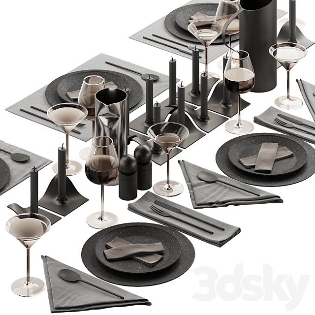 063 Tableware decor set 01 dark matte 00 3d