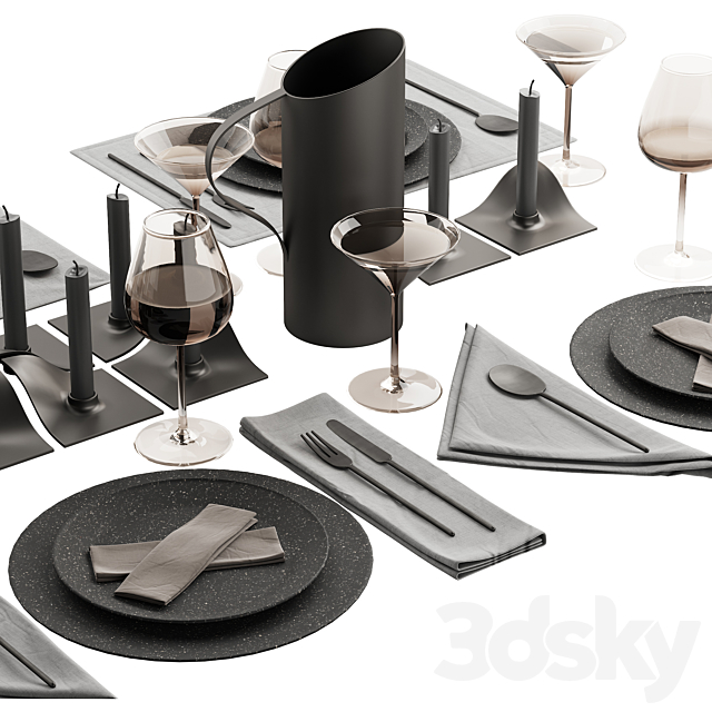 063 Tableware decor set 01 dark matte 00 3dskyfree