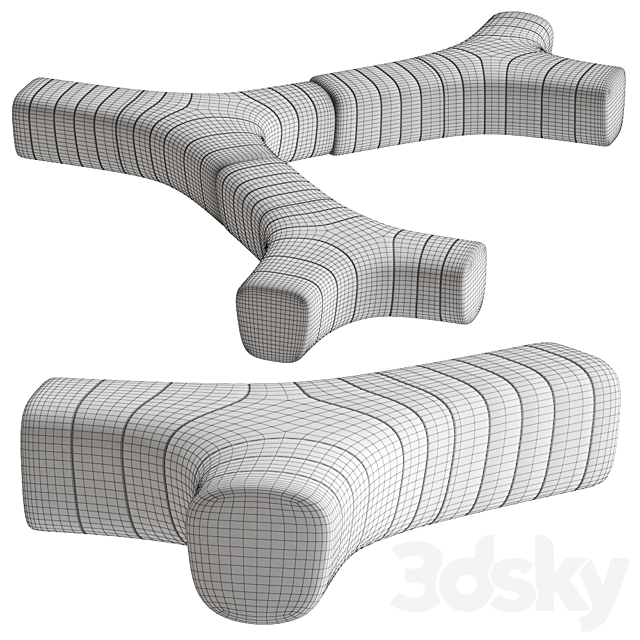 JETLAG Modular polyethylene bench by Plust 3DSMax File - thumbnail 2