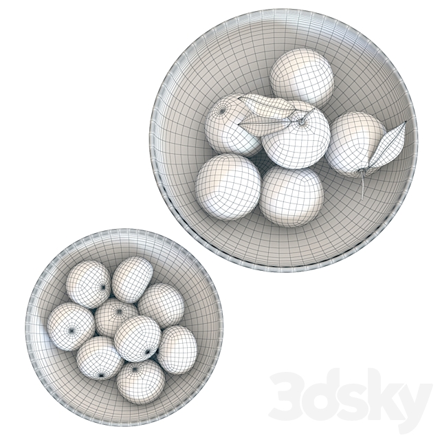 Food Set 04 _ Bowls with Oranges and Mandarins 3dsky