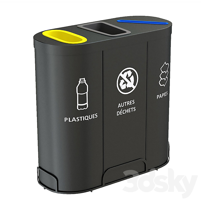 MALMO Office Waste Recycling Bin with 3 Containers 3DSMax File - thumbnail 1