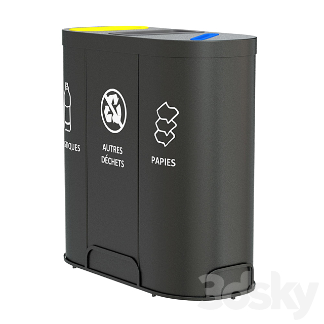 MALMO Office Waste Recycling Bin with 3 Containers 3DSMax File - thumbnail 3