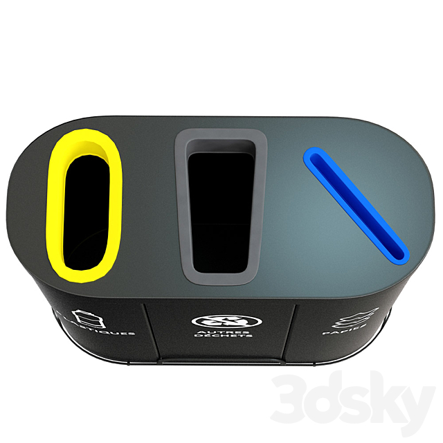MALMO Office Waste Recycling Bin with 3 Containers 3dsky