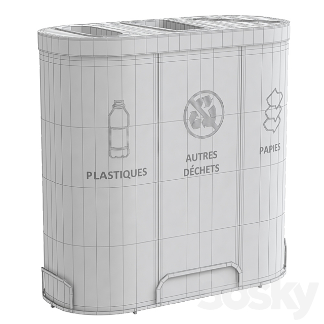MALMO Office Waste Recycling Bin with 3 Containers 3DSMax File - thumbnail 5