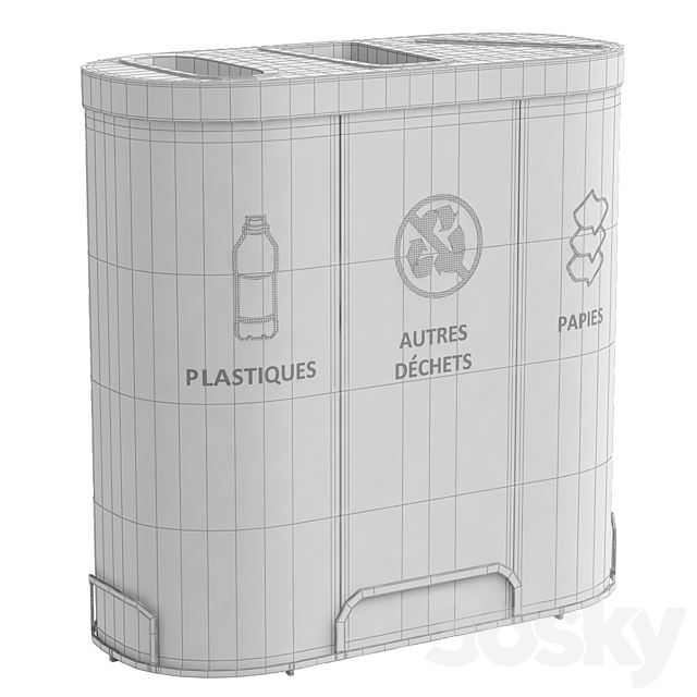 MALMO Office Waste Recycling Bin with 3 Containers 3dskyfree