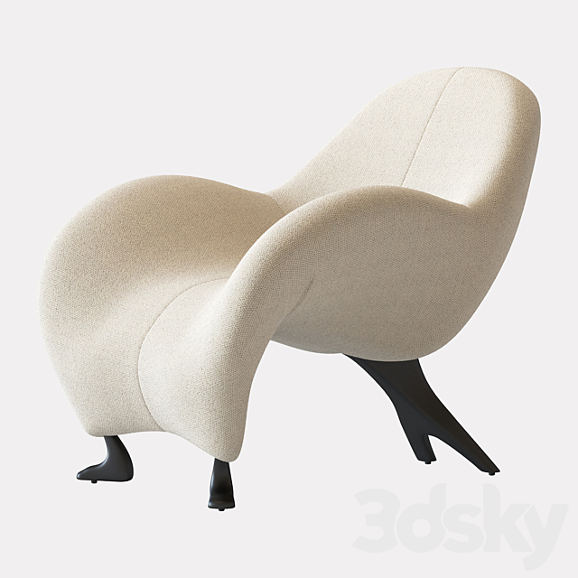 Papageno Chair by Leolux Upholstered in Bouclé Fabric 'Monza 00' 3d