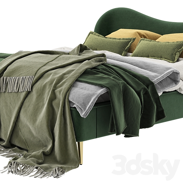 Made Kooper King Size Bed. Laurel Green Velvet 3d