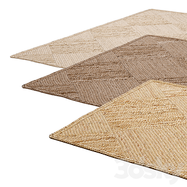 Natural Diagonal Checker Braided Jute Rug Carpets 3D Models