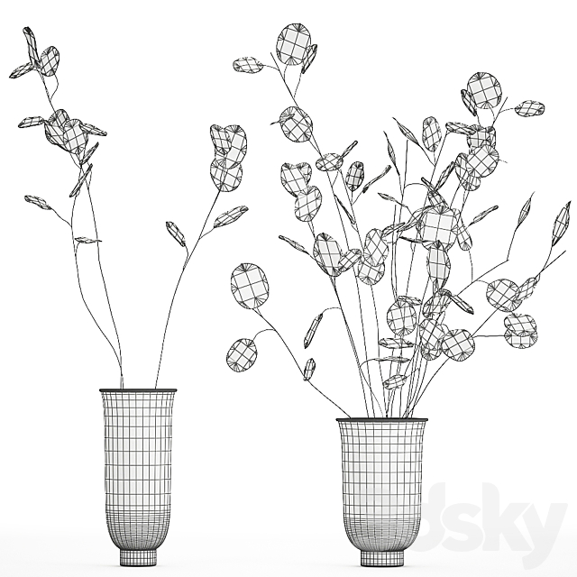 A bouquet of dried flowers in a black vase with branches of a dry Lunnik. 178. 3DSMax File - thumbnail 6