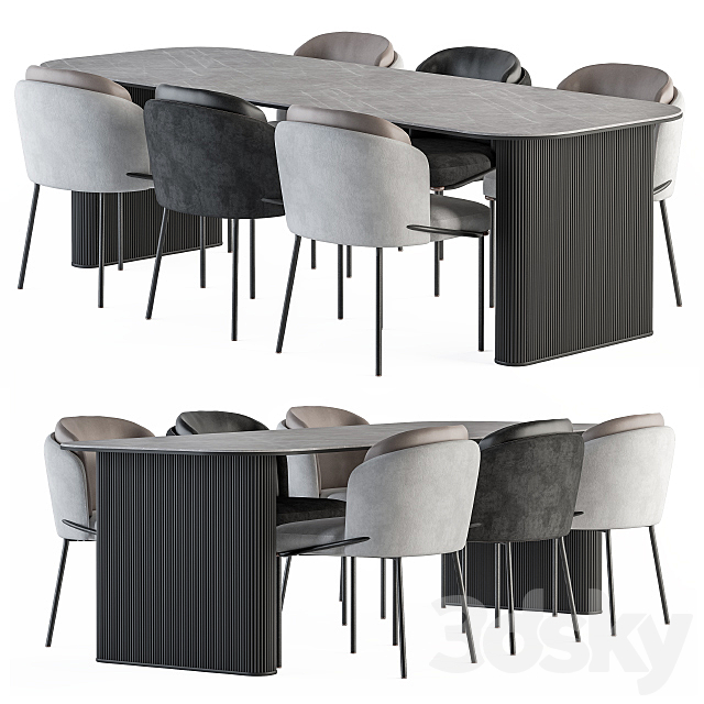 Minotti Dinning Fil Noir chair with Table – Set 24 3DSMax File - thumbnail 1