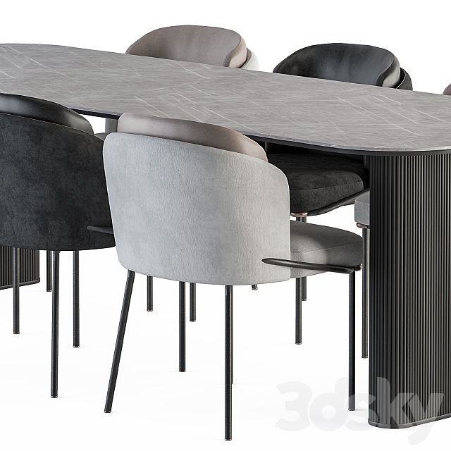 Minotti Dinning Fil Noir chair with Table - Set 24 3dsky