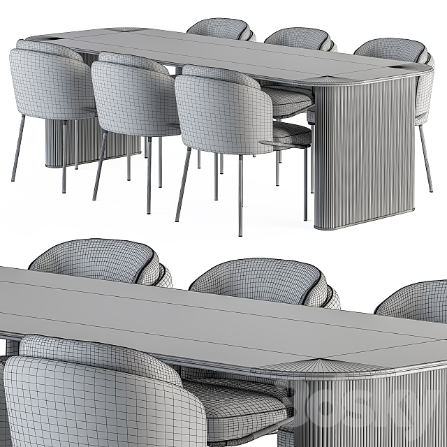 Minotti Dinning Fil Noir chair with Table - Set 24 3dskyfree