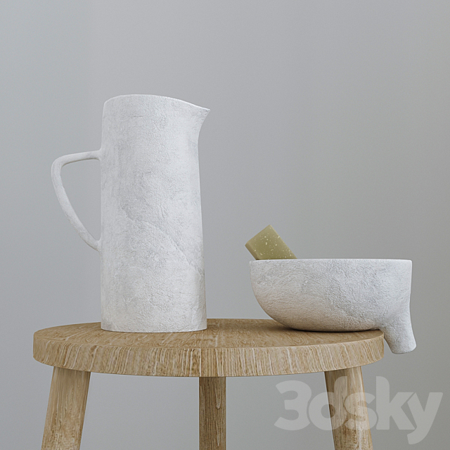 Set with Folding screen. baskets and decorative stairs 3dsky
