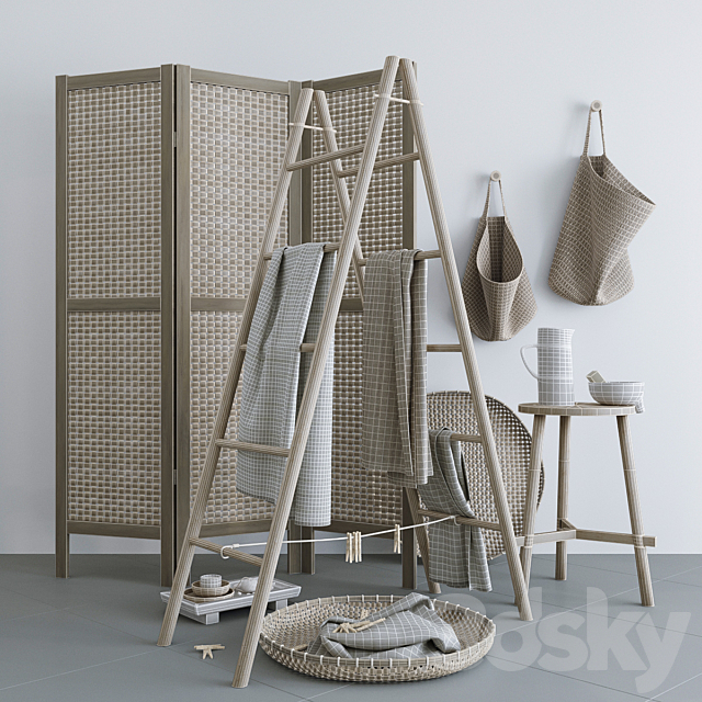 Set with Folding screen. baskets and decorative stairs 3dmodel