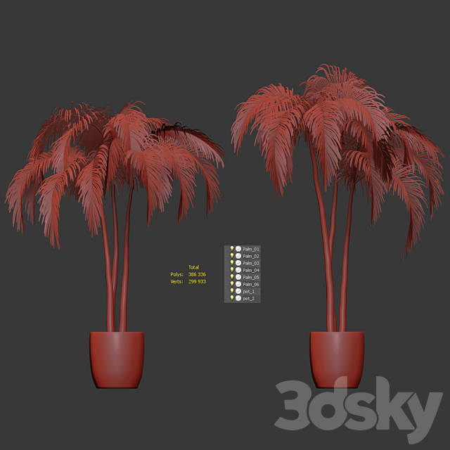 Palms in tubs. 6 models 3dskyfree