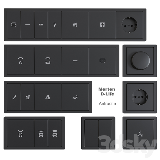 Schneider Electric sockets and switches with markings 3d