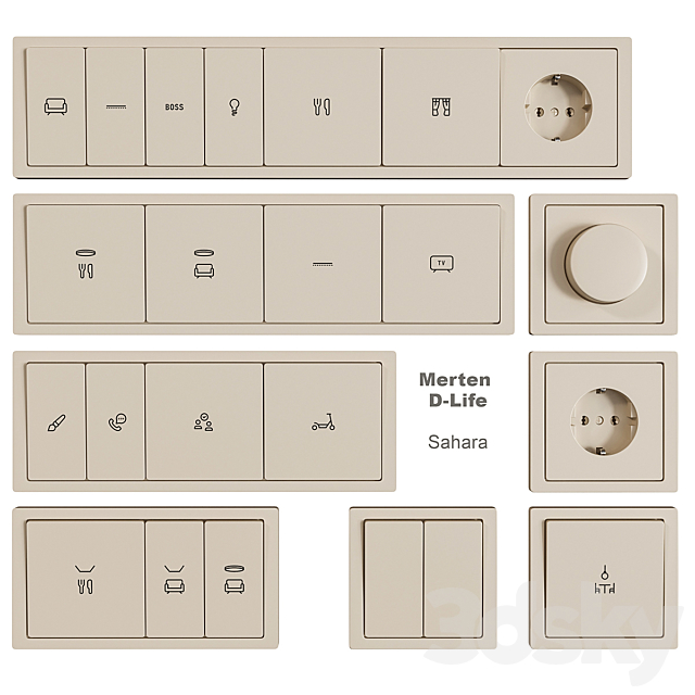 Schneider Electric sockets and switches with markings 3dsky