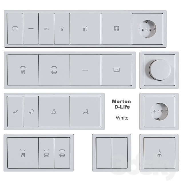 Schneider Electric sockets and switches with markings 3dskyfree