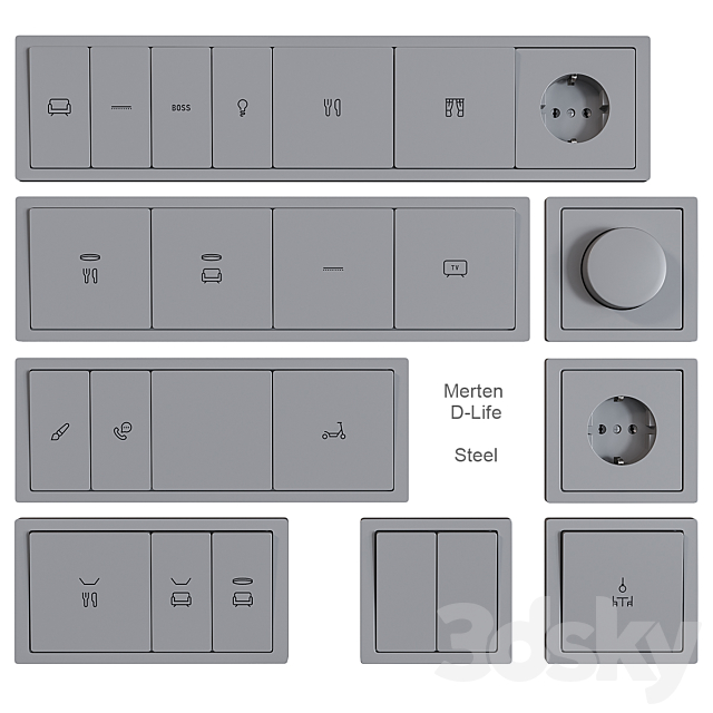 Schneider Electric sockets and switches with markings 3dmodel
