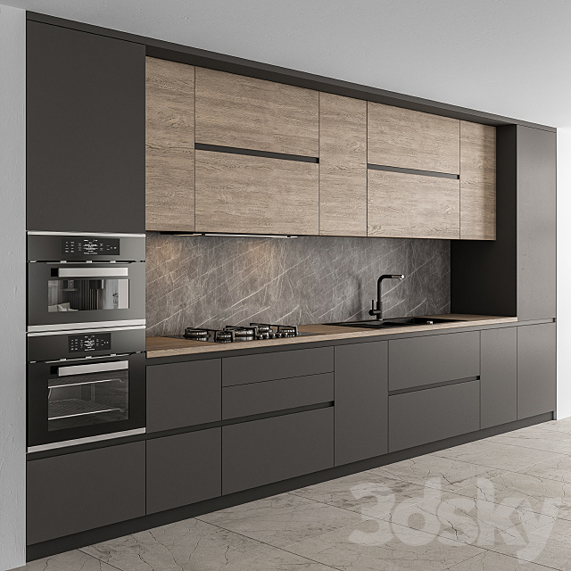 Kitchen Modern – Black and Wood 65 3DSMax File - thumbnail 1