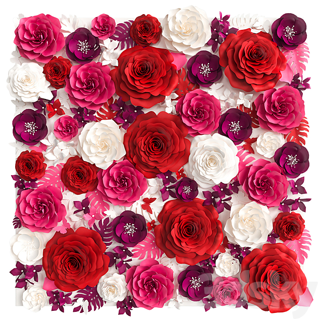 A wall of paper flowers. Photo background 3DSMax File - thumbnail 2