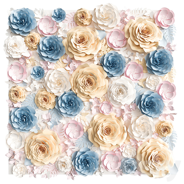 A wall of paper flowers. Photo background 3DSMax File - thumbnail 3