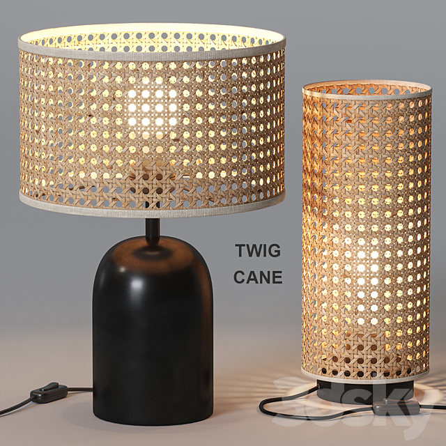 Twig _ Cane Table Lamp with Rattan Keria 3d