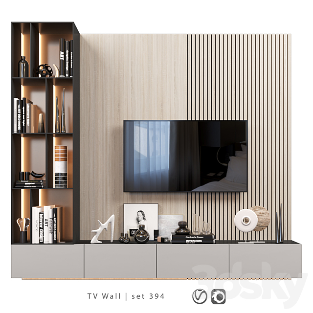 TV Wall | set 394 | TV shelf 3DSMax File - thumbnail 1