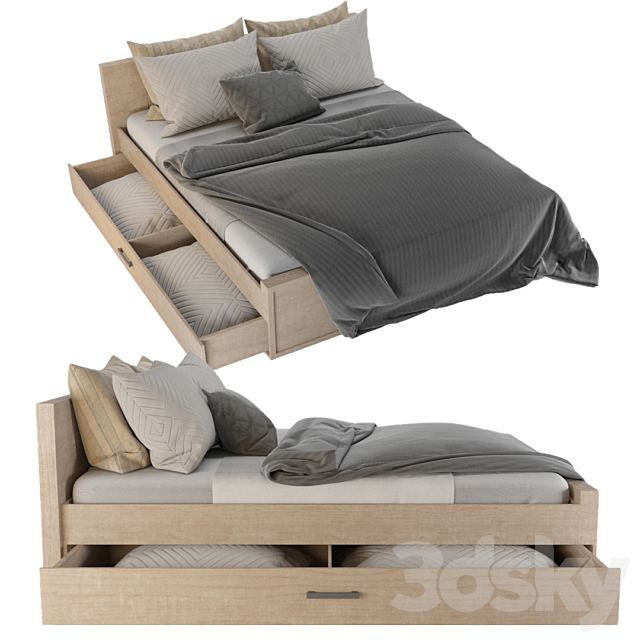 Bed Benedetti Wooden double bed 01 3DSMax File - thumbnail 1