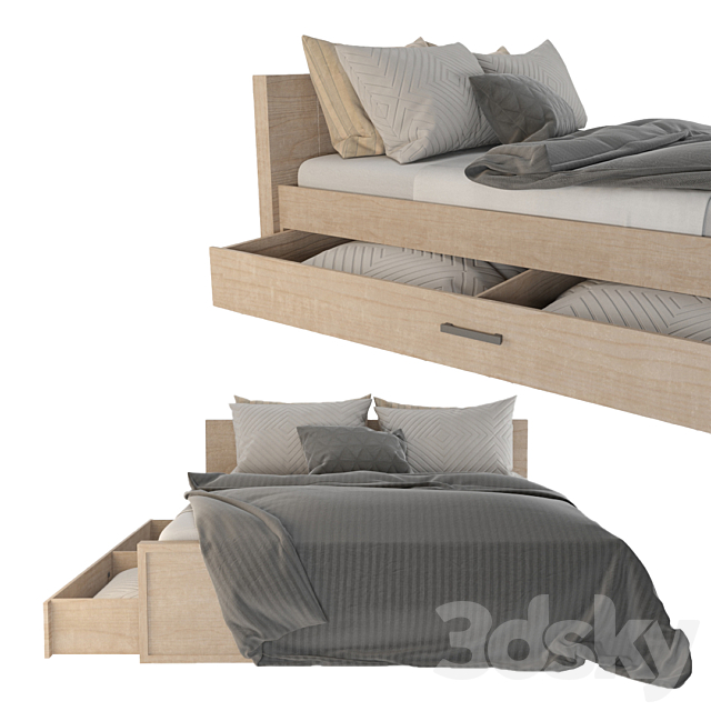 Bed Benedetti Wooden double bed 01 3DSMax File - thumbnail 2