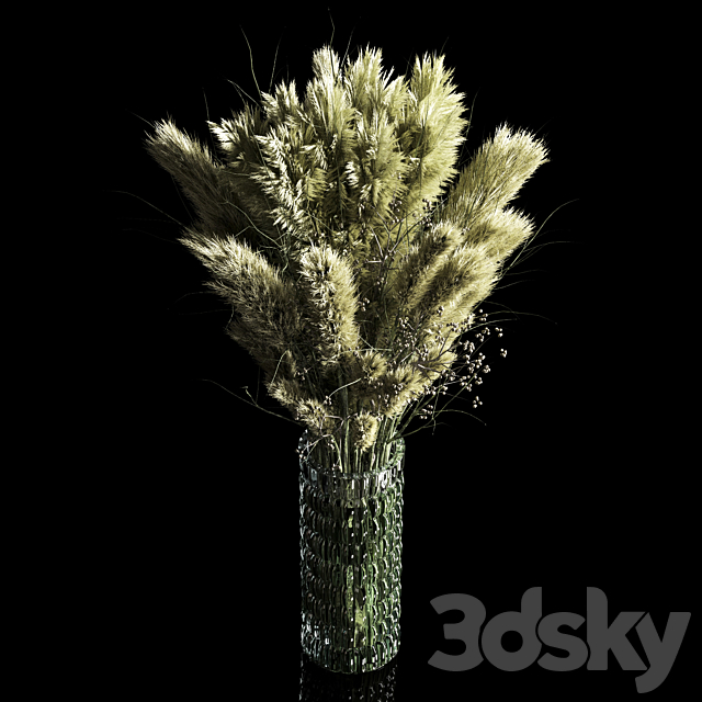 Dry Plants pampas Bouquet Indoor glass vase 3DSMax File - thumbnail 2
