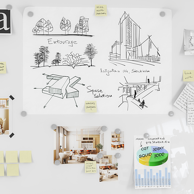 Whiteboard magnetic partition Lintex MONO 3d
