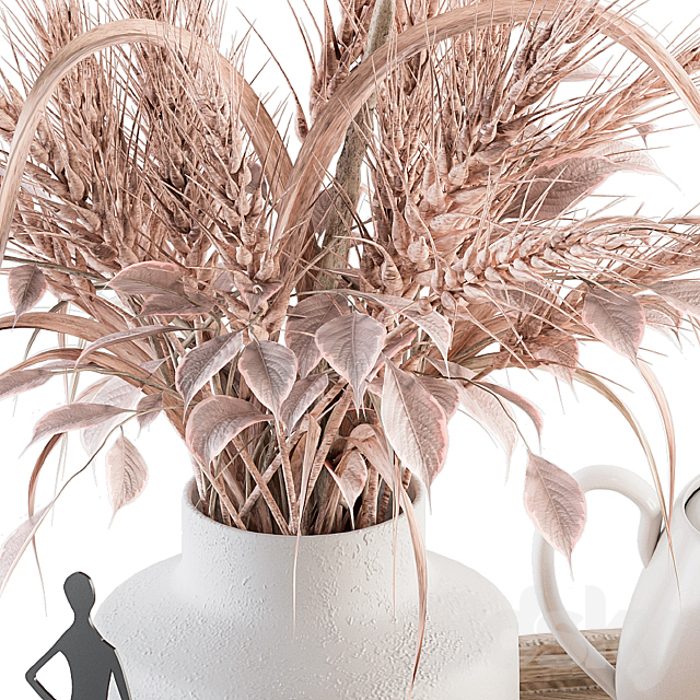 Wood and Pink Decorative Set with Wheat - Set 94 3d